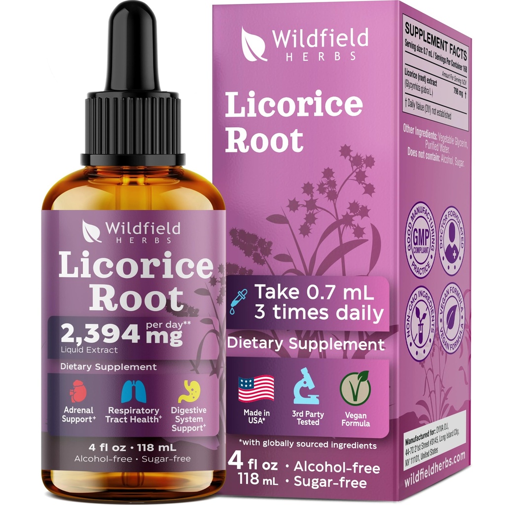 4 Oz Licorice Root Extract Liquid Drops - Digestive, Lung & Skin Support | 2 Month Supply | - Made in USA - Licorice Root Supplement - Alcohol & Sugar Free