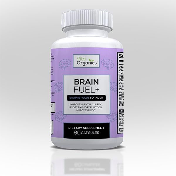 Brain Fuel+ DMAE Blend Memory Supplement pour Focus, Mood, Mental Energy for Busy Men & Women - 60 Capsules, Fabriqué aux États-Unis
