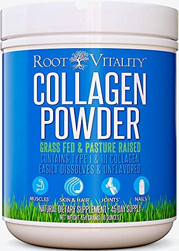 Root Vitality Collagen Peptides Powder - Grass-Fed, Pasture-Raised Hydrolyzed Protein Supplement for Skin, Hair, & Nails - Non-GMO, Zero Sugar Daily Supplement for Men & Women (45 Servings)