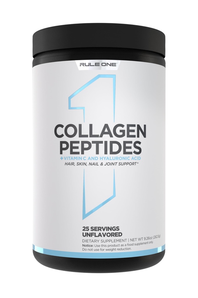 Rule 1 Proteins Collagen Peptides Powder - Hydrolyzed Bovine Collagen, Hyaluronic Acid, and Vitamin C. Supports Hair, Skin, & Nails (25 Servings, Unflavored)