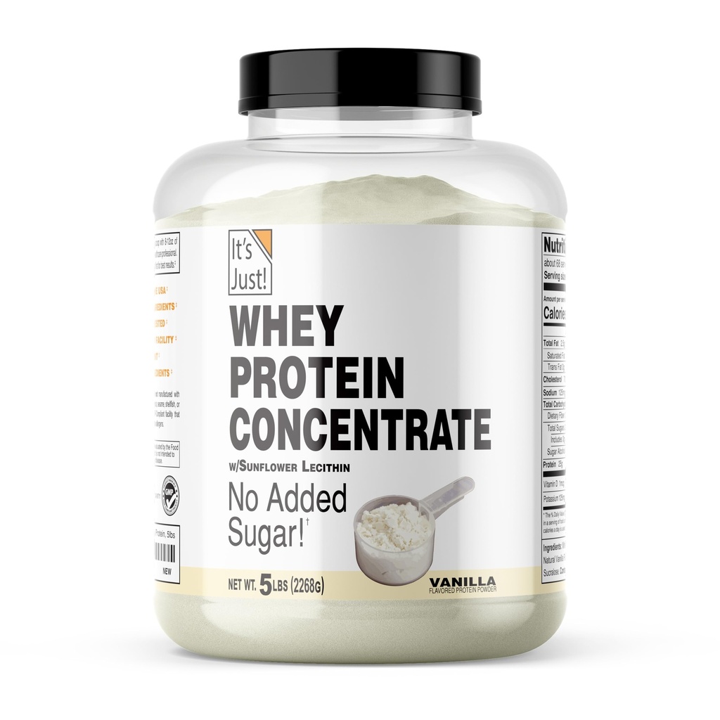 It's Just! - 100% Whey Protein Concentrate, Made in USA, Premium WPC-80, Natural Vanilla Flavor (5 Pound, Vanilla)