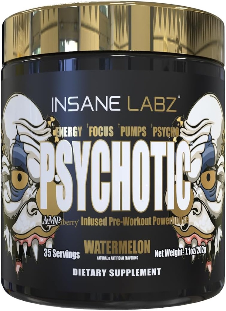 Insane Labz Or psychotique, Poudre de pré-entraînement stimulante, Focus énergétique extrême, Pompes et Endurance avec Beta Alanine, DMAE Bitartrate, NO Booster (35 portions, pastèque)
