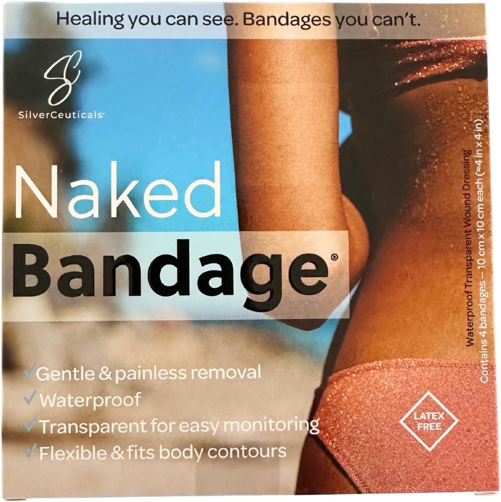 Bandeau nu - Garder les coupures Scrapes Brûlures et Tatouages Hydratant - Respirant et transparent - Surveiller la guérison - Enlèvement sans douleur - Résistant à l'eau et à la sueur - Éteigne la saleté - (4) Feuilles de 4 po x 4 po