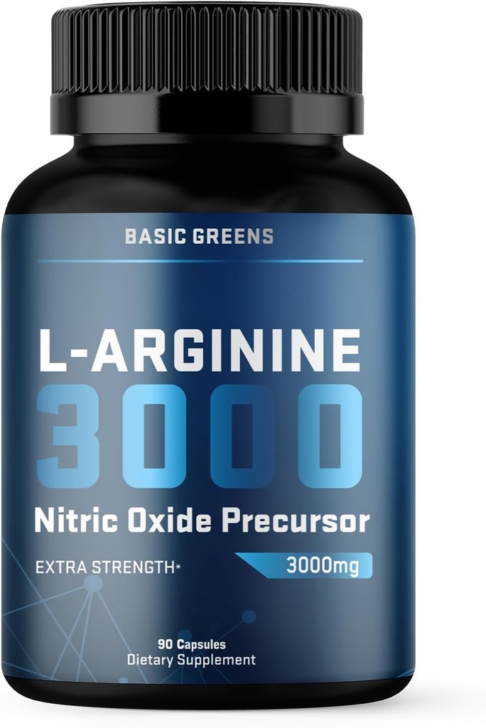 L-Arginine 3000mg Supplément d'oxyde nitrique pour les hommes et les femmes – Capsules Vegan non OGM avec racine de betterave pour la circulation, l'endurance, l'énergie, l'endurance, la performance et l'entraînement – 90 capsules