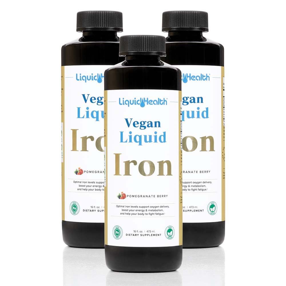 LIQUIDHEALTH supplément en fer liquide végétalien avec SunActive & Ferrochel Fe - Énergie naturelle, système immunitaire et soutien métabolique, augmentation de la clarté mentale, prénatale/postnatale - USA Made, non-OGM (3 Pack)