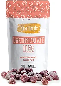 Smart for Life Gommies L-méthylfolate avec vitamine B12 Arôme framboise - 10mg - 60 Gommies - Folate actif 5 MTHFR Supplément de soutien Force professionnelle - Folate de méthyle conçu par le docteur