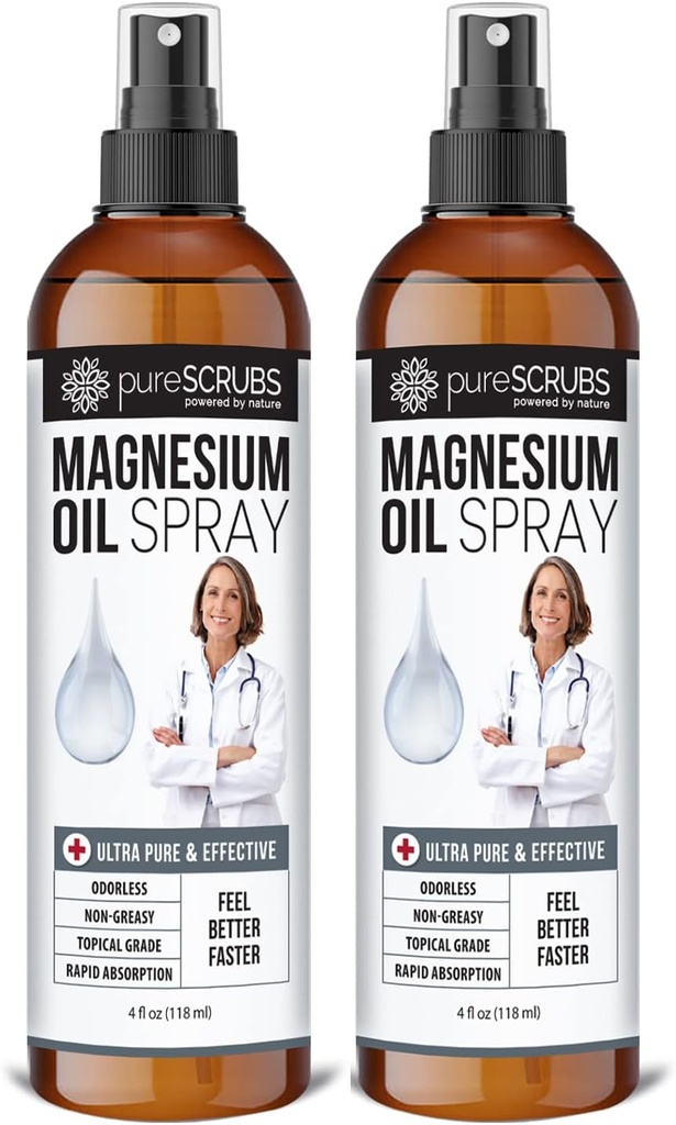 Spray d'huile de magnésium topique pur, Absorption ultra rapide pour une meilleure santé, Brine de Zechstein pur - (2 bouteilles)