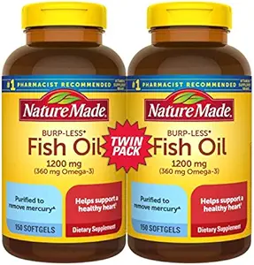 Huile de poisson Burp-moins, 1200mg, 360mg Oméga 3, 150ct