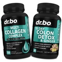 Collagen Peptides & Colon Cleanse Detox - 15 Day Colon Cleanse Pills & Ginger - Multi Collagen for Women & Men Complex Capsules, Skin, Hair & Nails - Bowel Movement Supplements for Stomach Bloating