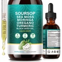 Soursop Bitters Liquid Drops 3000mg | 10-in-1 Soursop Leaf Extract Complex with Sea Moss, Black Seed Oil, Turmeric, Moringa, Ashwagandha & Oregano | High Absorption Vegan Immune Support, 2 Fl Oz