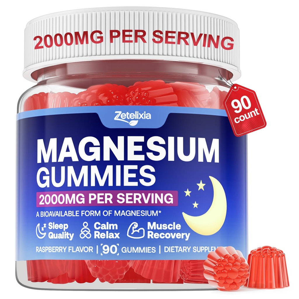 90 Count | Magnesium Gummies for Women & Men, Support Calm, Restful Sleep & Muscle Health, Sugar Free, Vegan, Non-GMO, Raspberry Flavor