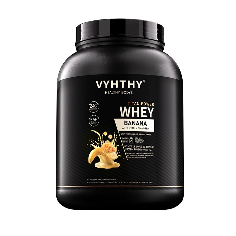 Banana Flavored Whey Protein Powder，24g Protein per Serving, Fast-Absorbing Concentrated whey Protein, Low Sugar, Gluten-Free, Natural Flavor, 2 lbs/32 oz.