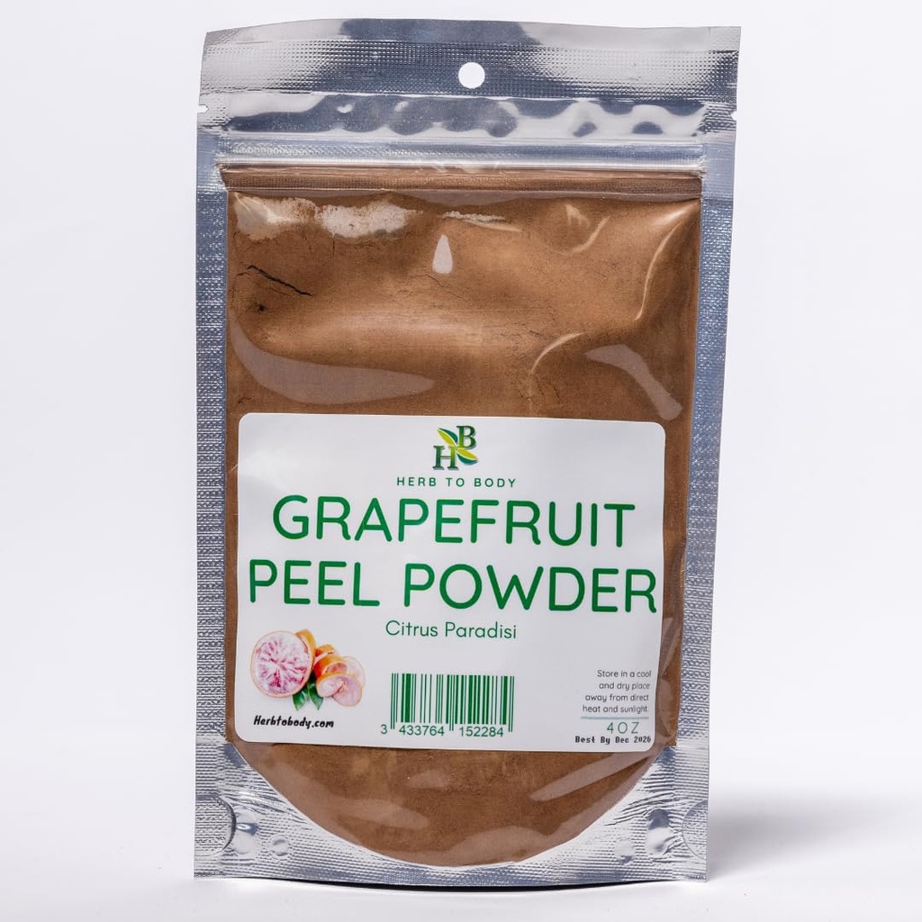 Herb To Body Grapefruit Peel Powder - 4oz, Wildcrafted Citrus Paradisi, 100% Pure Dried Grapefruit Powder, Natural Vitamin C Source for Skin, Hair & Tea