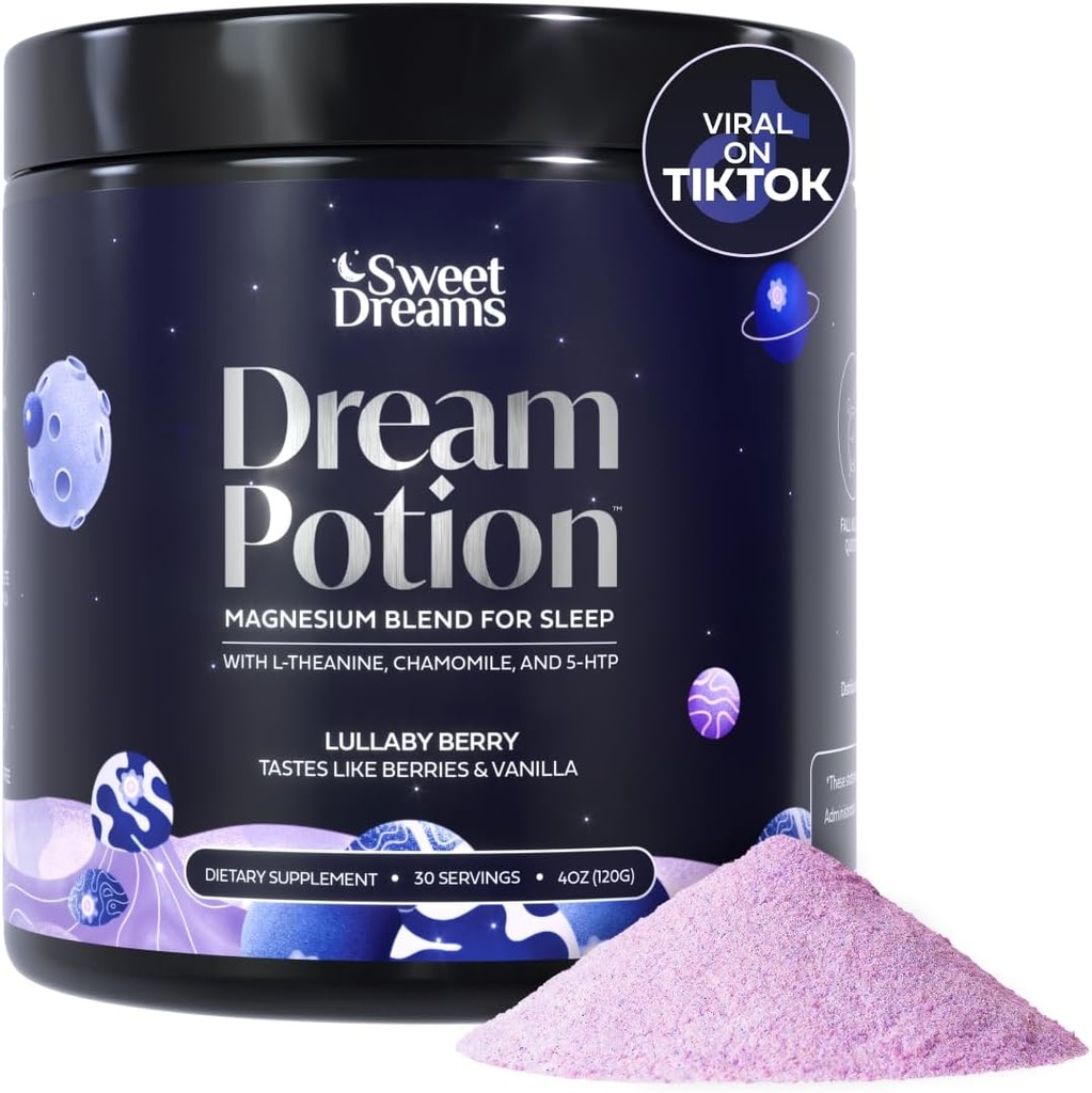 SweetDreams Dream Potion Sleep Support Mix avec Magnésium Glycinate, Glycine, L-Theanine & Camomille - Sans sucre Blueberry Saveur (30 portions)
