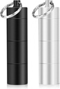 Opret 2 Pack porte-clés porte-pilule, 3 compartiments métal petit cas de pilule, imperméable boîte à pilules portative, contenant de pilule pour la purse, noir mat et argent