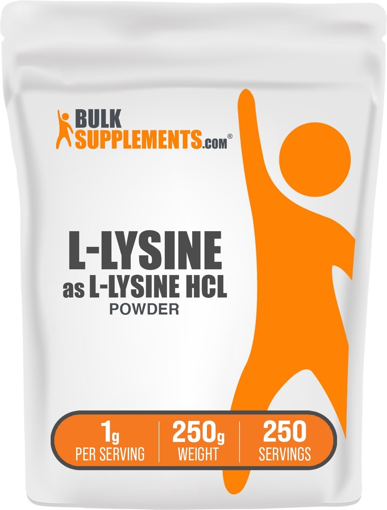 BulkSupplements.com Poudre L-Lysine - Supplément Lysine, Acides aminés essentiels, pour support immunitaire - Sans gluten, 1g par portion, 250g (8,8 oz) (paquet de 1)
