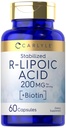Carlyle R-Lipoic Acid 200mg | 60 Capsules | Stabilized RLA with Biotin | Non-GMO, Gluten Free