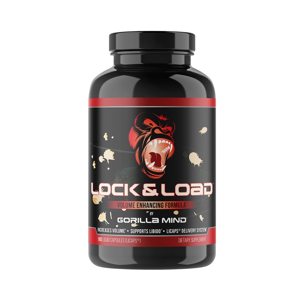 Gorilla Mind Lock & Load® - Semen Volume & Quality Support | Libido · Erection Quality · Pleasure | Sunflower Lecithin, Pygeum, L-Lysine | Licaps® Delivery | 180 Capsules