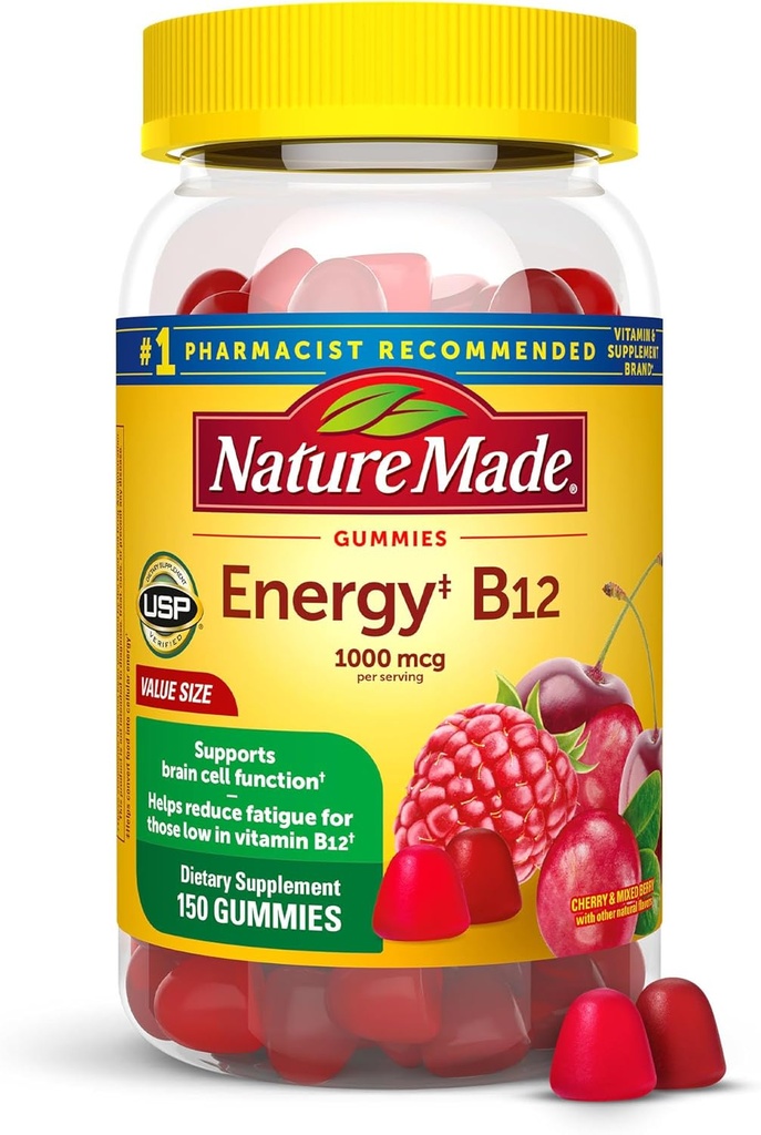 Nature Made Energy B12 1000 mcg, Dietary Supplement for Energy Metabolism Support, 150 Gummies, 75 Day Supply