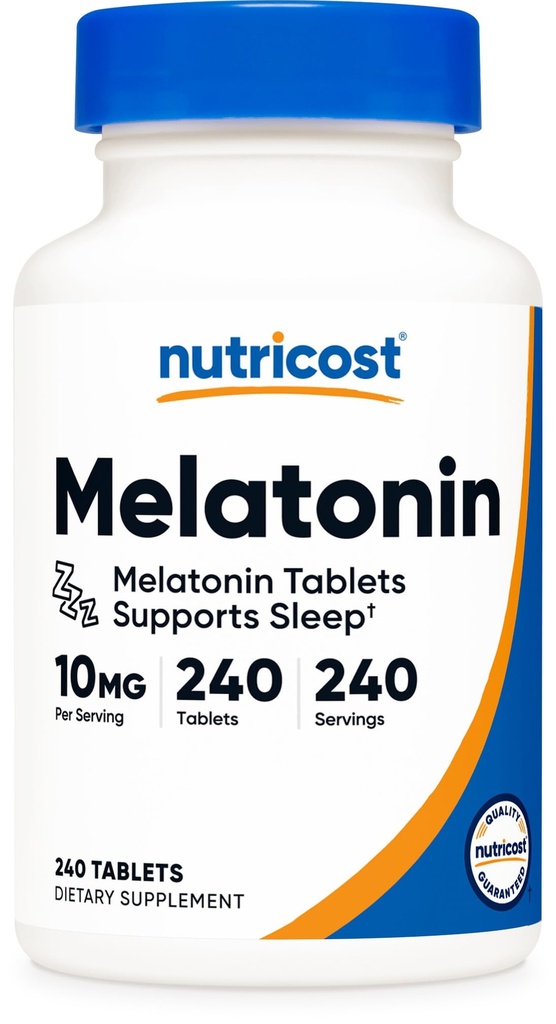Nutricost Melatonine 10mg, 240 comprimés - 10mg par portion, sans OGM, sans gluten