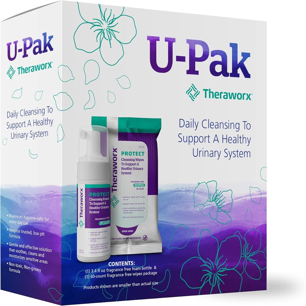 Theraworx Protégez U-Pak 60-Ct Wipes & Hygiène Mousse 3,4 oz pour la santé urinaire (paquet de 1)