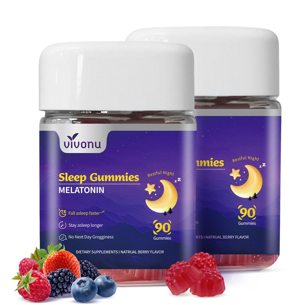 Melatonin Gummies 10mg, 9-in-1 Natural Herbal Sleep Aids for Adults, Sleep Gummies with Magnesium Glycinate, Valerian Root, L-Theanine and Vitamin B6, etc, 45 Days Supply, Non GMO, Berry Flavored