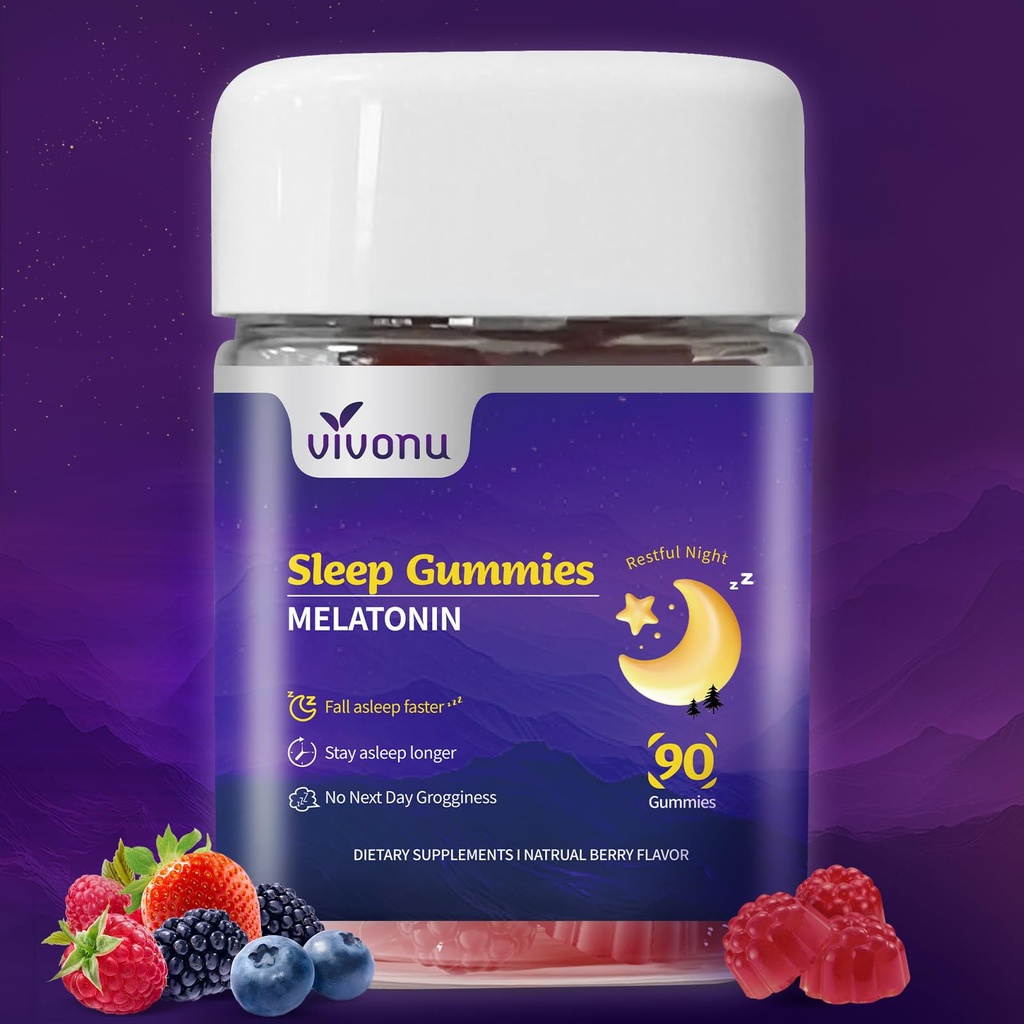 Melatonin Gummies 10mg, 9-in-1 Natural Herbal Sleep Aids for Adults, Sleep Gummies with Magnesium Glycinate, Valerian Root, L-Theanine and Vitamin B6, etc, 45 Days Supply, Non GMO, Berry Flavored