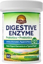 Enzyme digestive Vitalitown Formule 3-en-1 Probiotiques + Prébiotiques 60 Caps vég. 245 mg Sept enzymes clés Bromelain, Lactase, pour la digestion