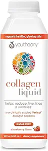 Youtheory Collagen Liquide - 2 500 mg Verisol Hydrolyzed Collagen - Supporte les articulations, les muscles, les os, les cheveux, la peau et les ongles* - 18 acides aminés - naturel fraisier aromatisé - 15 fl oz