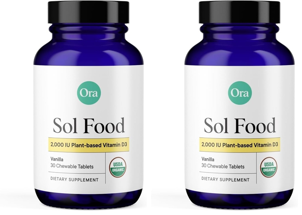 Ora Organic Vitamin D3 2000IU - Vegan Vitamin D Chewables from Lichen for Bone Health, Immune Support, & Mood | Maximum Absorption - 1 Month Supply, 30 Vegan Chewable Vanilla Tablets (Pack of 2)