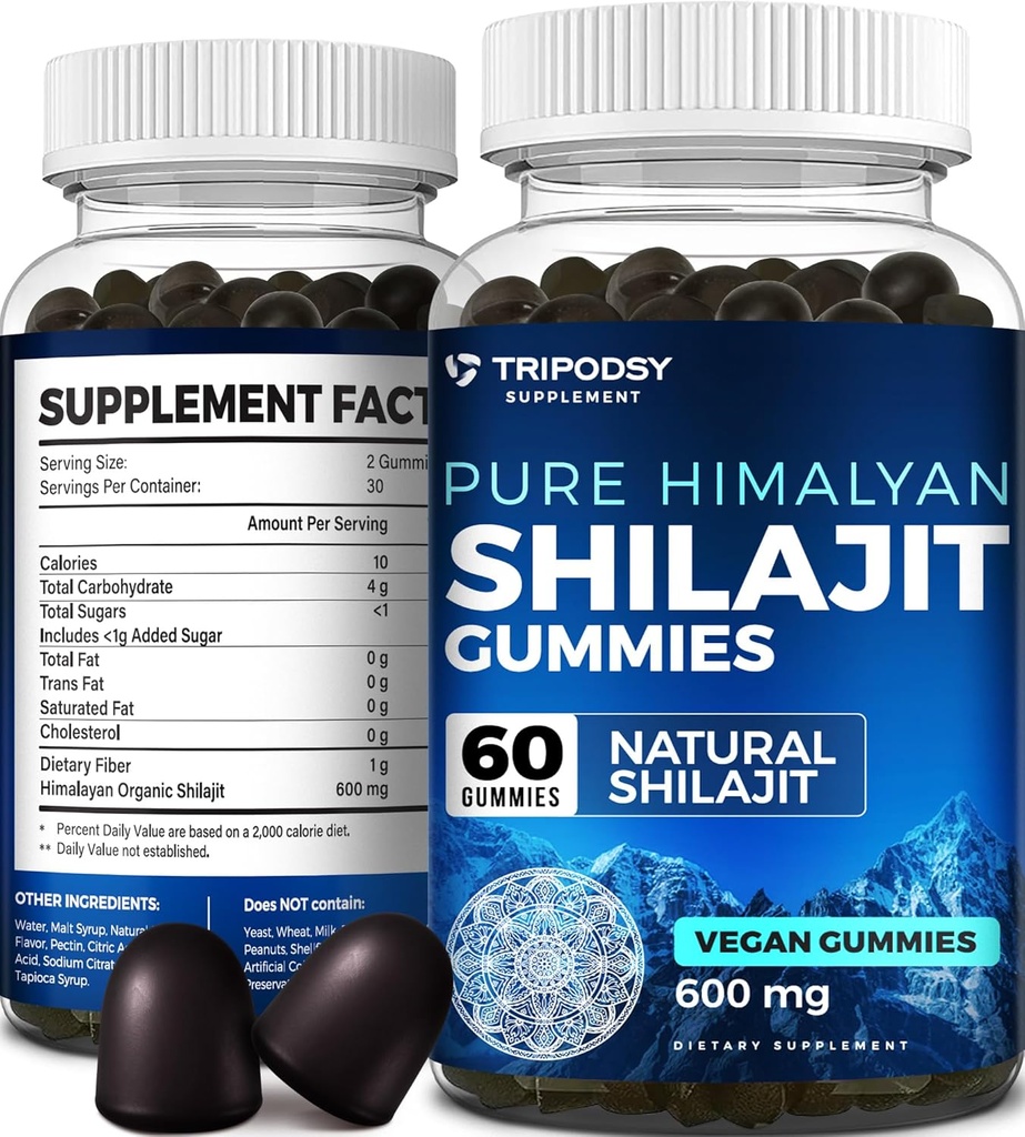 Pure Hymalayan Organic Shilajit Gummies - Potent Shilajit Supplément résine pour les hommes et les femmes - 100% naturel avec 90+ Trace Minerals - Boost Energy, Vitality, and Immmun Support - 60 Gummies