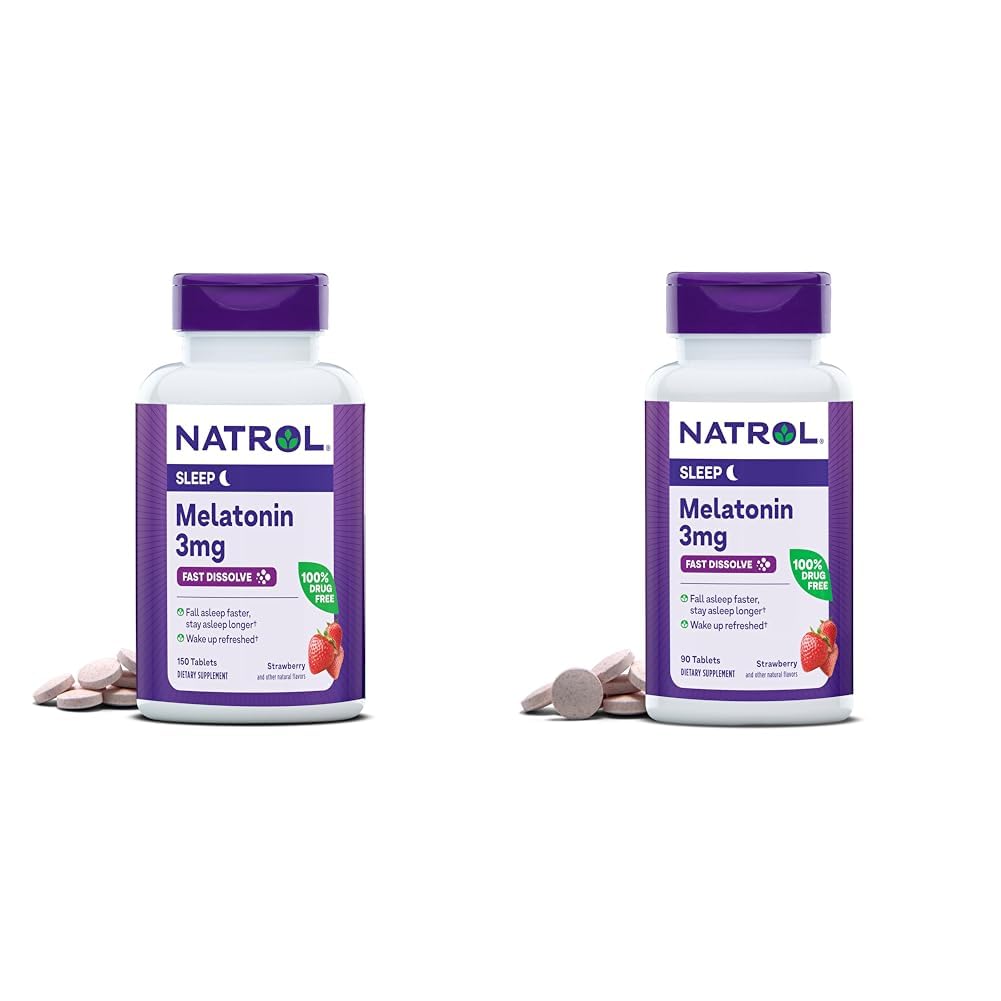 Natrol Melatonin 3mg Fraise rapide Dissolve 150 comprimés 150 jours d'approvisionnement et 90 comprimés 90 jours d'approvisionnement aide au sommeil