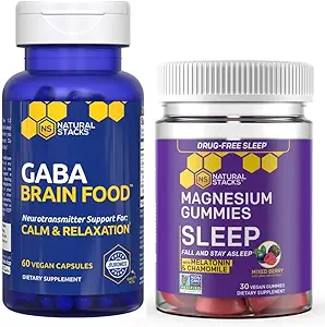 NATURAL STACKS GABA Brain Food + Sleep Magnesium Gummies Bundle - Supports Sleep & Relaxation* - 90 Total Pieces