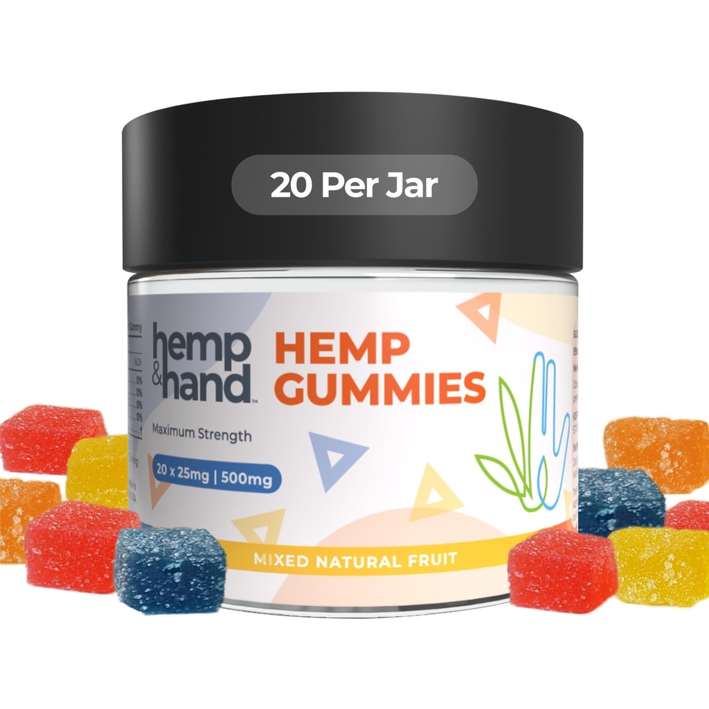 Hemp Gummies 500mg - Max Strength for Adults - Chill, Inflammation, Natural Pain, Restful Sleep (25mg Gummy) - by Hemp and Hand