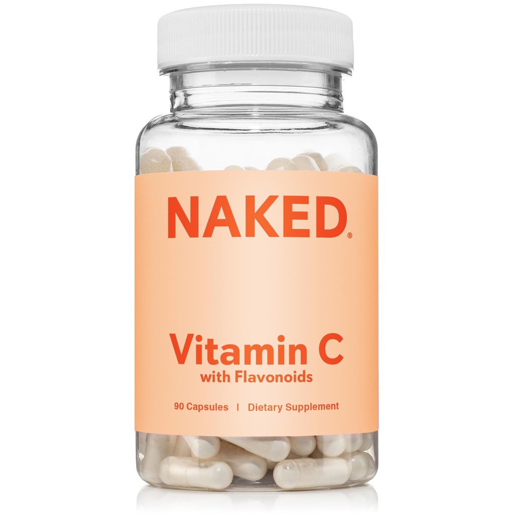 NAKED Vitamin C - 500mg Ascorbic Acid Capsules with Citrus Bioflavonoids - Daily Antioxidant and Immune Support* Made in USA - Vegan, Non-GMO - 90 Capsules