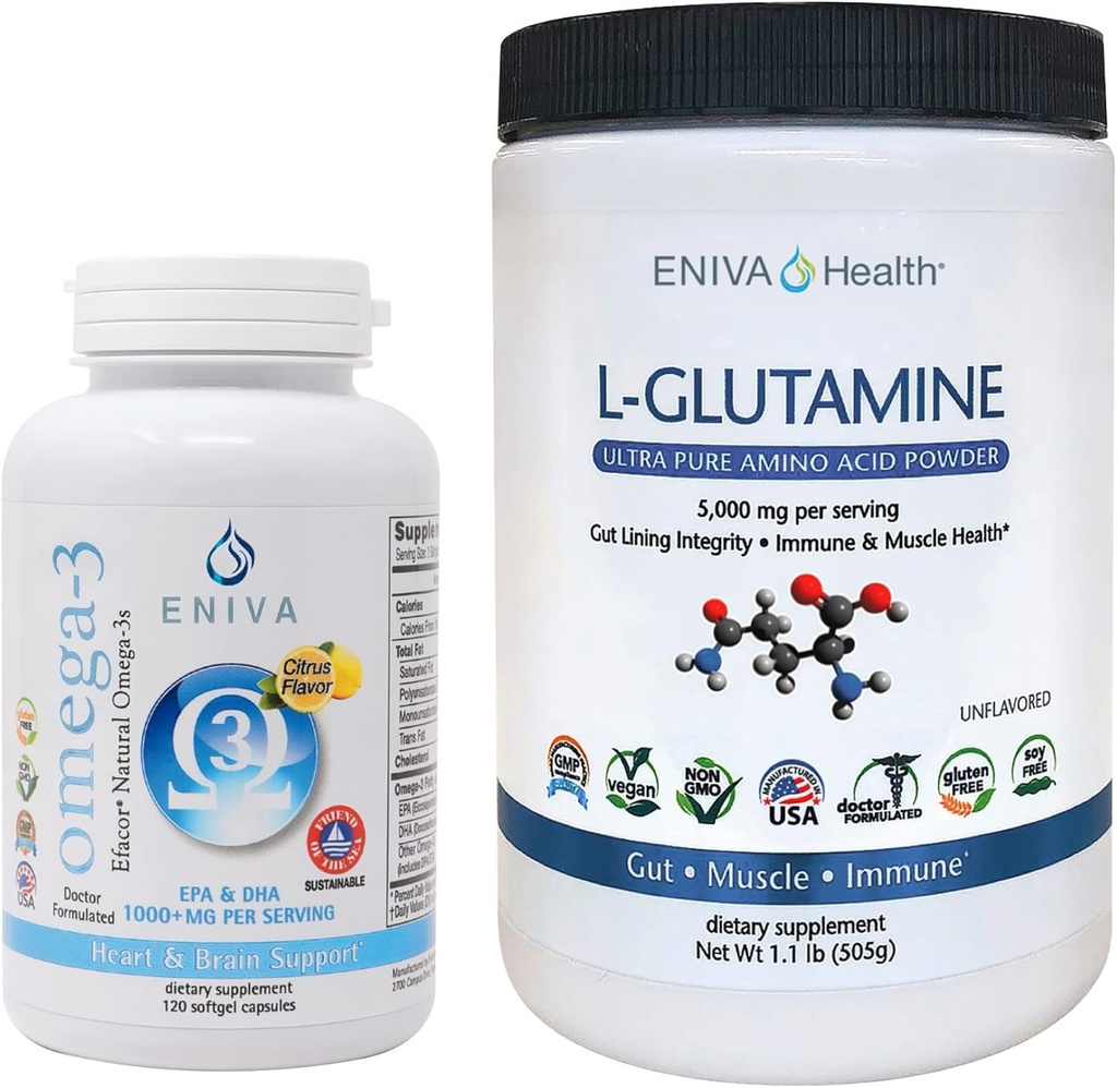 Eniva L-Glutamine Poudre, 1,1-Pound et Oméga-3 Huile de poisson (60 capsules)