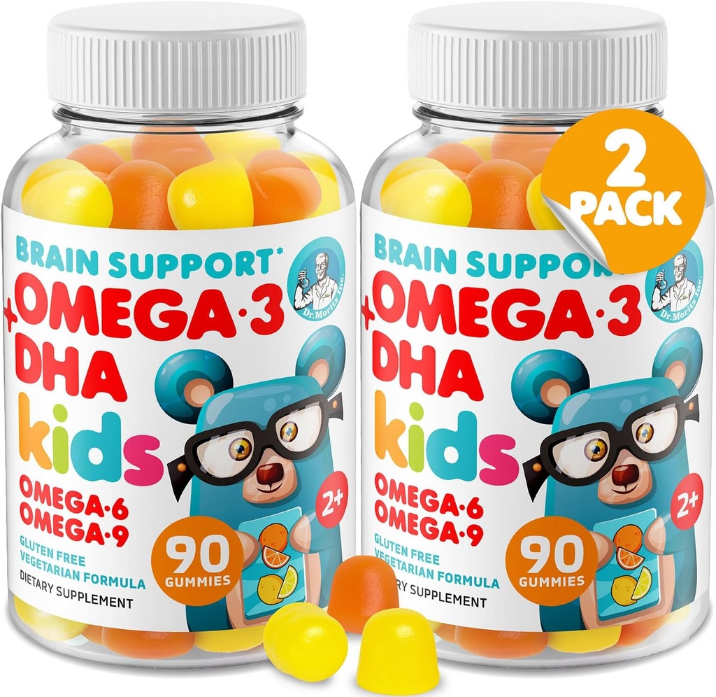 DR. MORITZ Omega 3 Gummies enfants (180 comtes), Omega végétalien3 Gummies pour enfants sans huile de poisson, vitamines pour la santé du cerveau et du coeur, Omega sans gluten 3 6 9