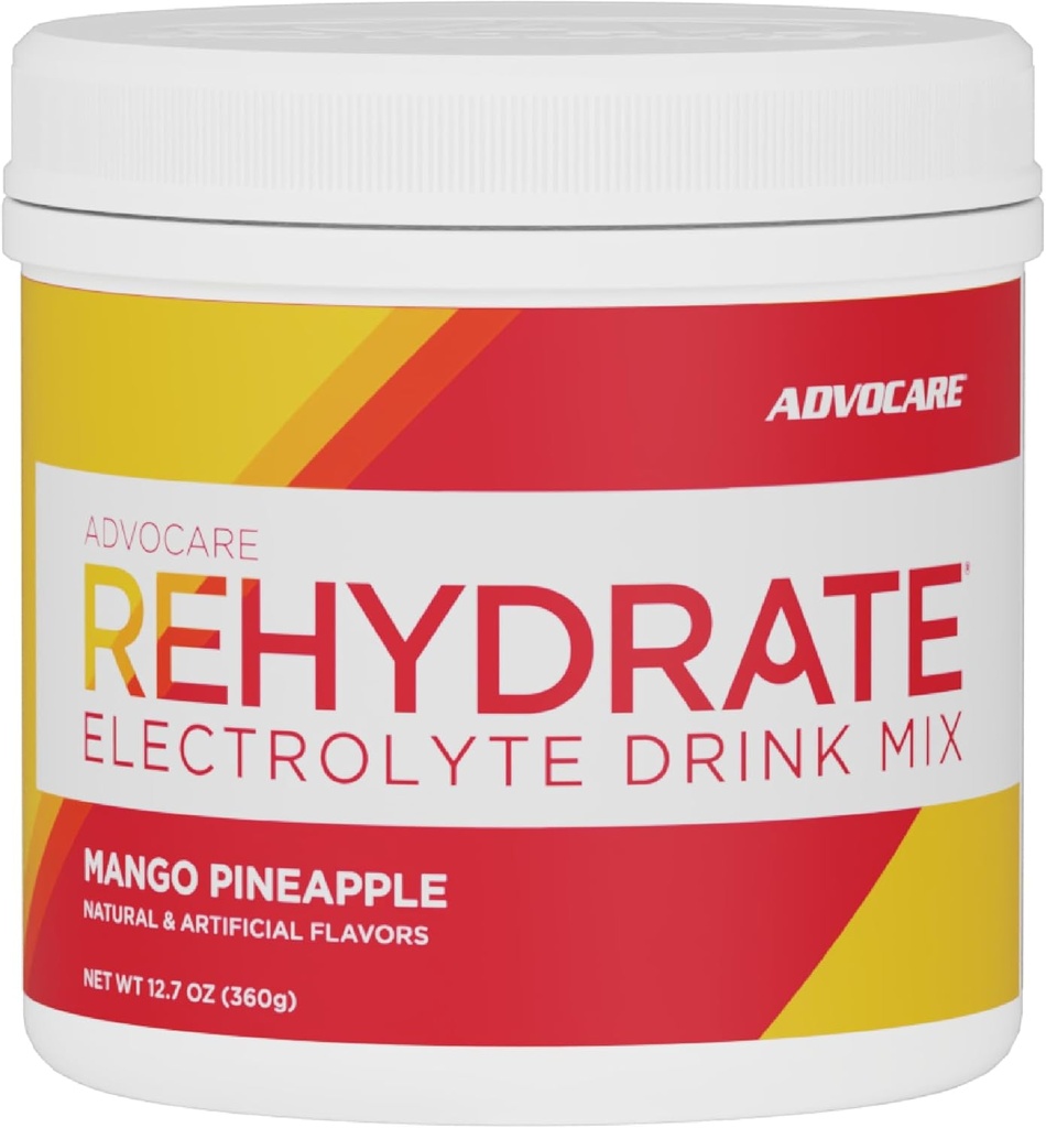 AdvoCare Rehydrate - Mélange de boissons électrolytes - Comprend du magnésium, du sodium, du potassium et du calcium - Antioxydant et acide amino Fortifié - Soutient l'hydratation et la récupération - Ananas de mangue, 12,7 oz