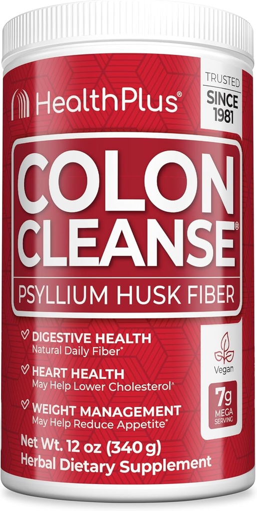 Health Plus Colon Cleanse - Poudre de fibre naturelle quotidienne sans gluten, détox, cœur en bonne santé (12 onces, 48 portions)