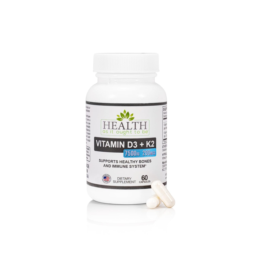 La santé comme elle devrait être vitamine D3+K2 Supplément: soutient les os sains et la santé immunitaire: 60 capsules