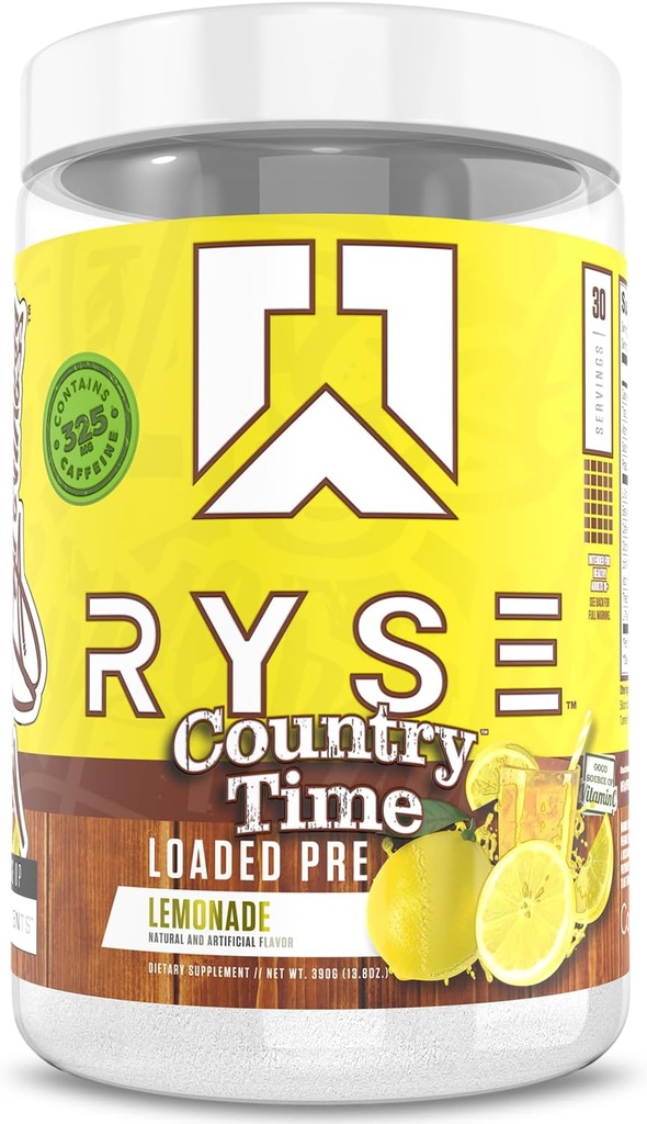 RYSE Loaded Pre Workout Powder - Country Time Lemonade - Daily Pre-Workout for Men & Women with 325mg Caffeine, Beta Alanine, and Citrulline for Pump, Focus, and Energy - 30 Servings