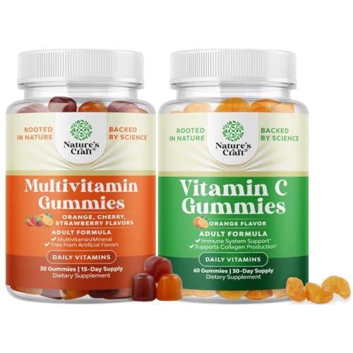 Bundle of Multivitamin Gummies for Adults - Vitamin Gummy for Energy and Immunity - Halal and Chewable Vitamin C Gummies for Adults - Halal Vitamin C Immune Support - Ascorbic Acid for Cold Remedy