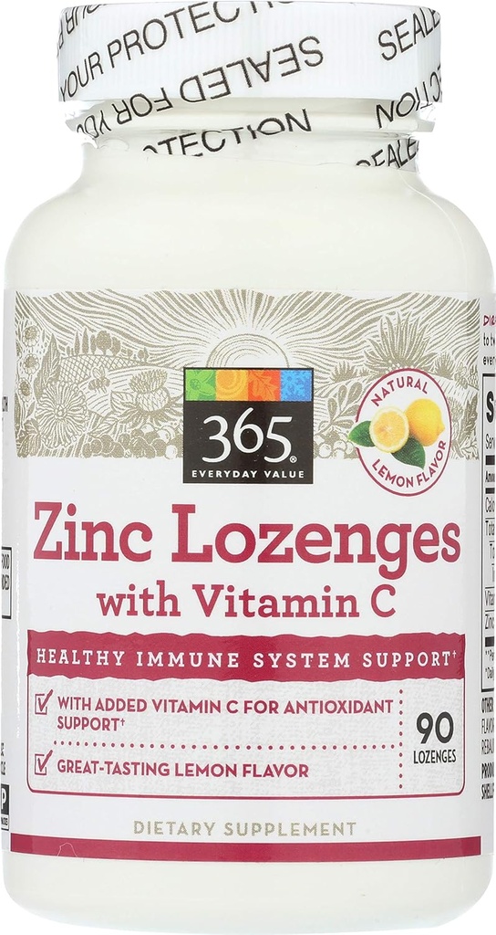 365 par Marché des aliments entiers, Zinc Lozenge avec vitamine C, 90 ct
