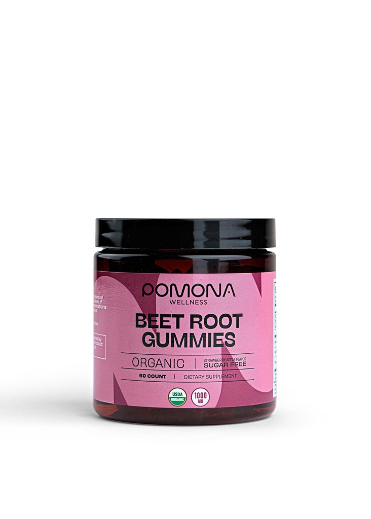 Pomona Wellness Bio Potent Beetroot Poudre Gommies 1000mg – Sans sucre, supplément d'oxyde nitrique - Fraise naturelle et saveur de pomme, végétalien, 60 comte