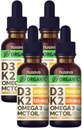 (4 pack) Vitamine biologique D3 K2 gouttes avec l'huile MCT Omega 3, 5000 UI, résistance maximale Vitamine D Liquide - Pas de remplissage, non-OGM liquide D3 pour l'absorption plus rapide et le soutien immunitaire (Vanilla, 4 Fl Oz)