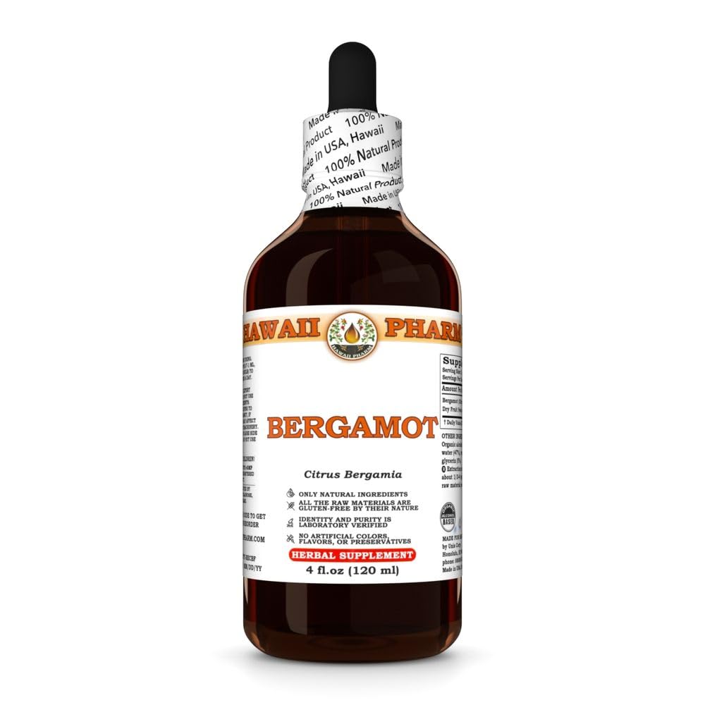 Bergamot (Citrus Bergamia) Dry Fruit Peel Tincture, Made in Hawaii, All Natural, Vegan, Pure Liquid Extract - 4 fl.oz