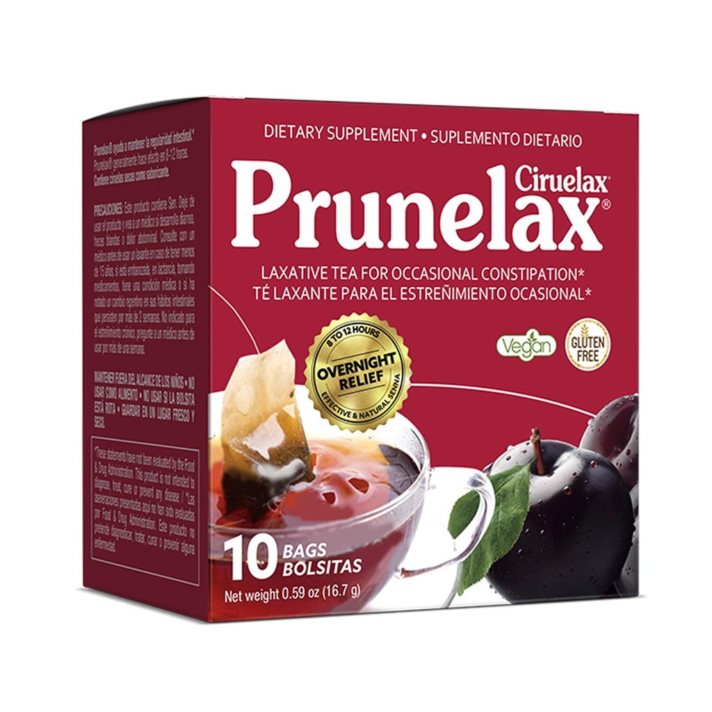 Prunelax Ciruelax Regular Strength Laxative Tea Bags - Fabriqué avec des extraits de Senna naturels, pour Constipation occasionnelle, Extrait de Senna - 10 sacs
