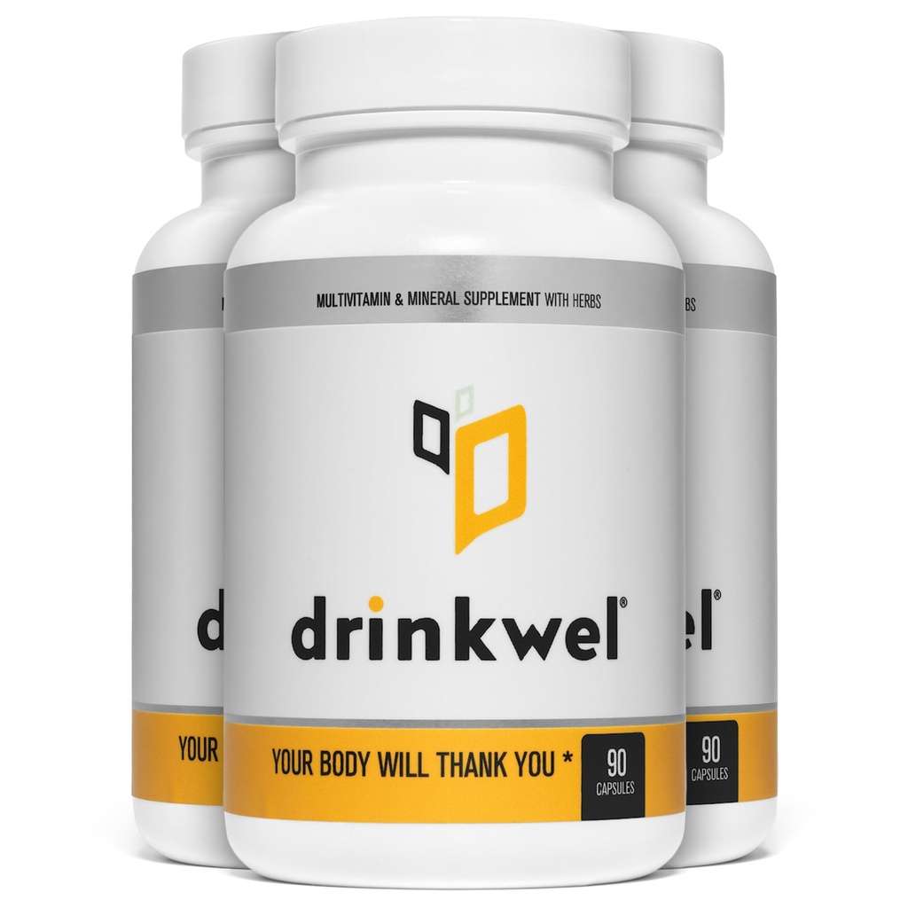 drinkwel Premium Multivitamin Supplement - Pack de 3 x 90 Capsules - Morning Recovery, Liver Support & Immune Support- Thistle de lait, Vitamine C, Zinc, Magnésium