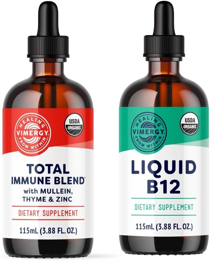 Vimergy All Day Resilience Kit – Liquid Organic Total Immune Blend/Liquid B12 - Stimule les cellules sanguines blanches, soutient les cellules sanguines rouges saines – USDA Organic, Vegan, Paleo, Sans gluten, Casher