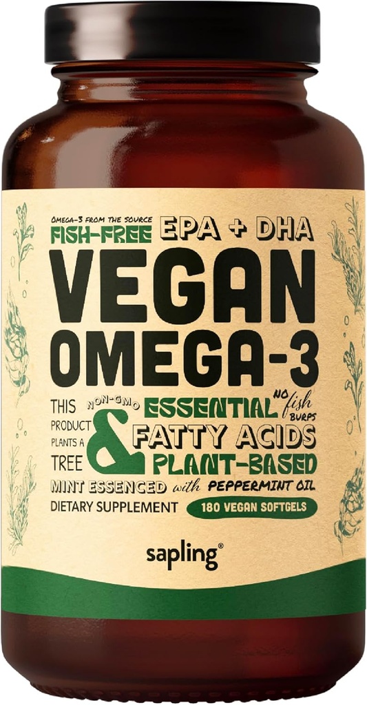 Supplément Vegan Omega 3 - Acides gras DHA et EPA à base végétale - Carrageenan Free, alternative à l'huile de poisson, soutient le cœur, le cerveau, la santé articulaire - Algae source durable, huile de poisson Free - 180 Softgels